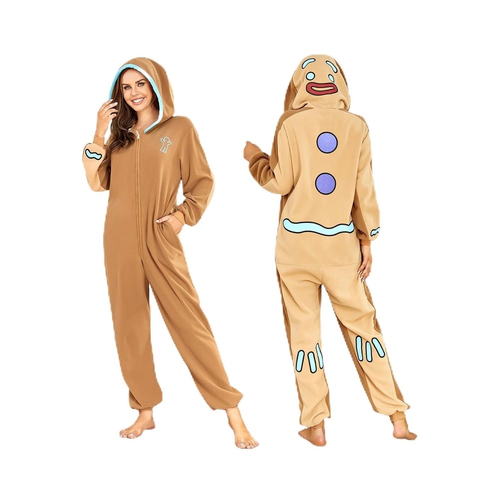 RONGTAI One-Piece Pajamas Women Small Gingerbread Man Brown NWT